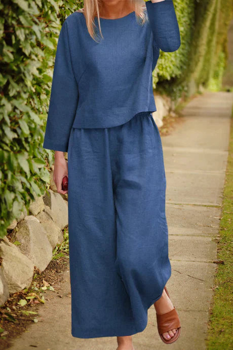 Airy - linen set with layered top & wide trouser legs