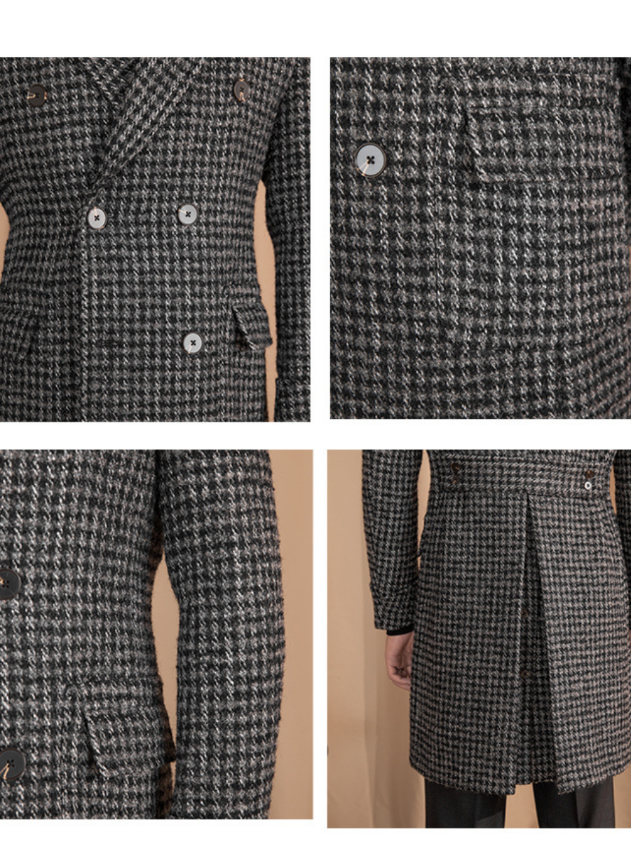 Houndstooth Double-Breasted Wool Overcoat