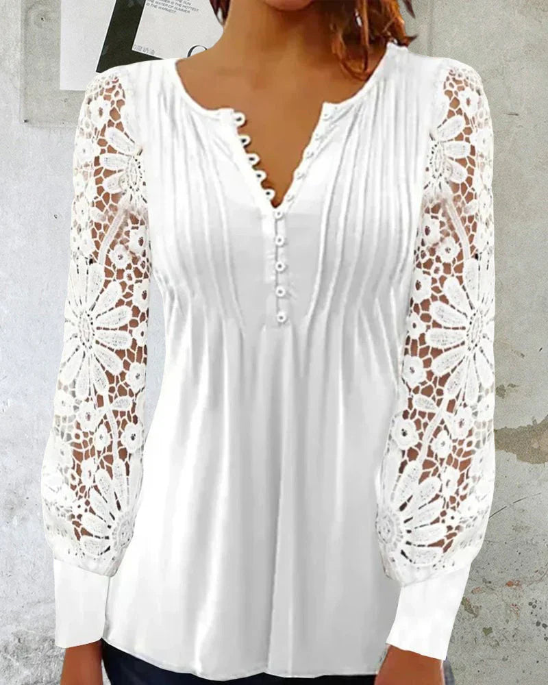 Hamida - elegant v-neck top with long sleeves and lace