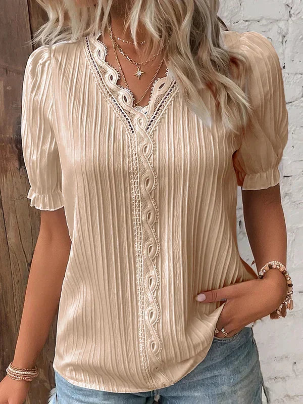 Emma – elegant blouse with v-neck and lace