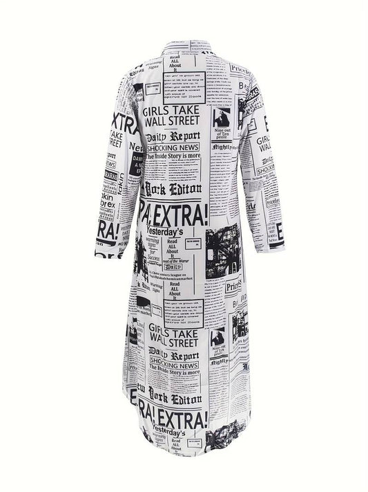 Violet - newspaper print shirt dress