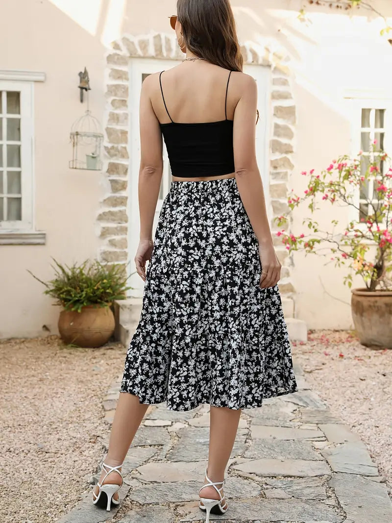 Remmi - floral print flared skirt with pockets