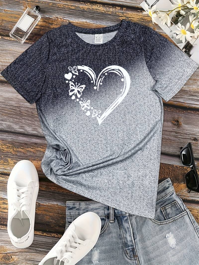 Ava – t-shirt with butterfly heart print and crew neck