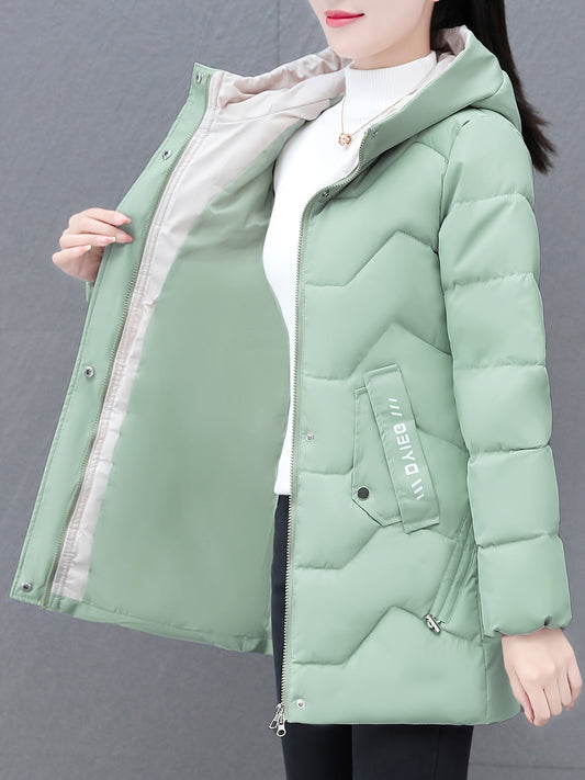 Casual Half-Long Puffer Winter Jacket with Hood for Women | Ideal for Winter