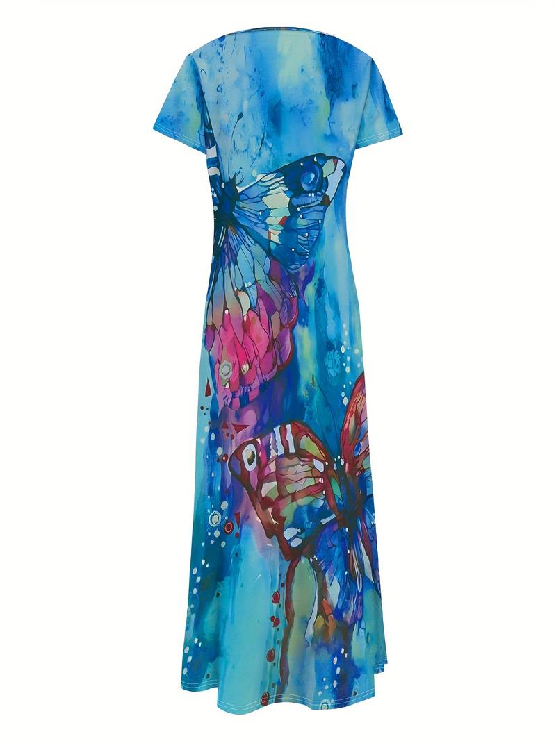 Grace - butterfly print v-neck dress for spring & summer