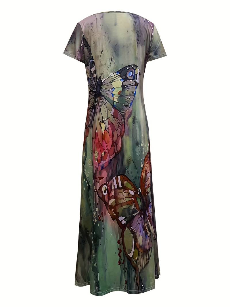 Grace - butterfly print v-neck dress for spring & summer