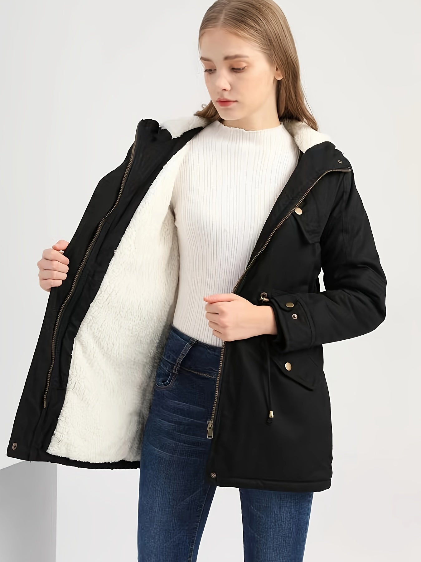 Casual Half Long Warm Fleece Winter Jacket for Women  | Ideal for Winter