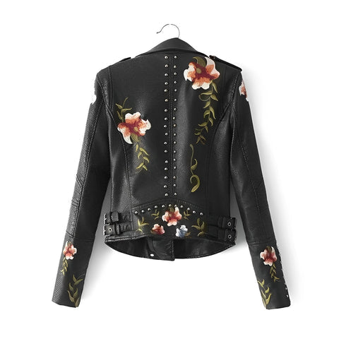 Vintage Vegan Leather Jacket with Flowers for Women | Eco-Friendly Materials