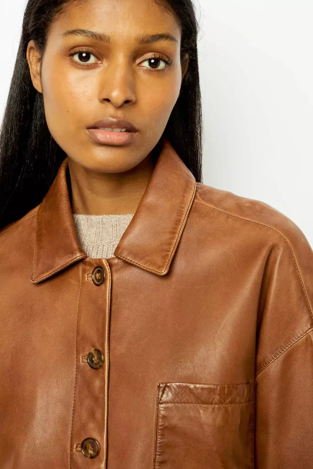 Minimalist Boxy Leather Short Jacket