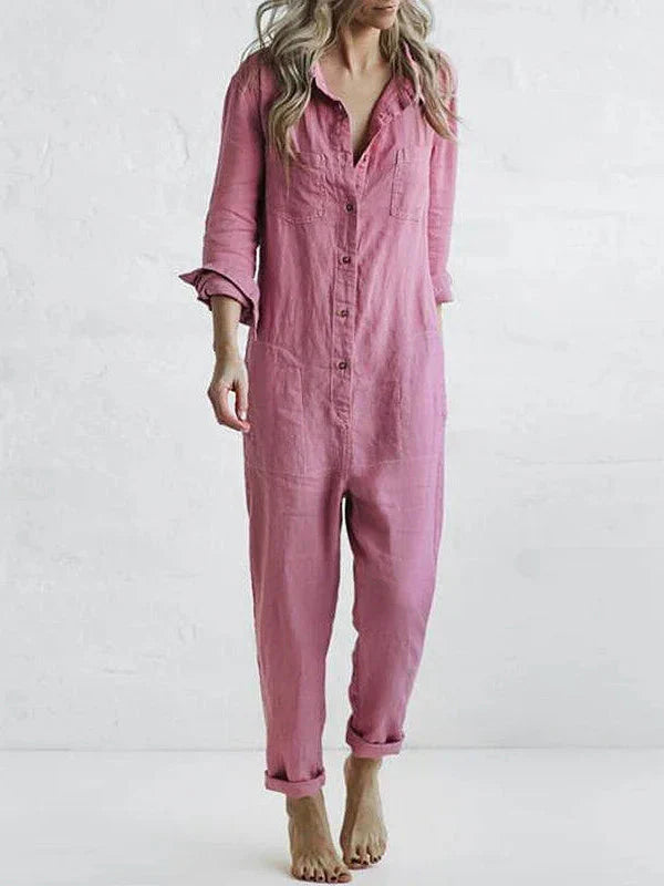 Casual long-sleeved jumpsuit with buttoned lapels