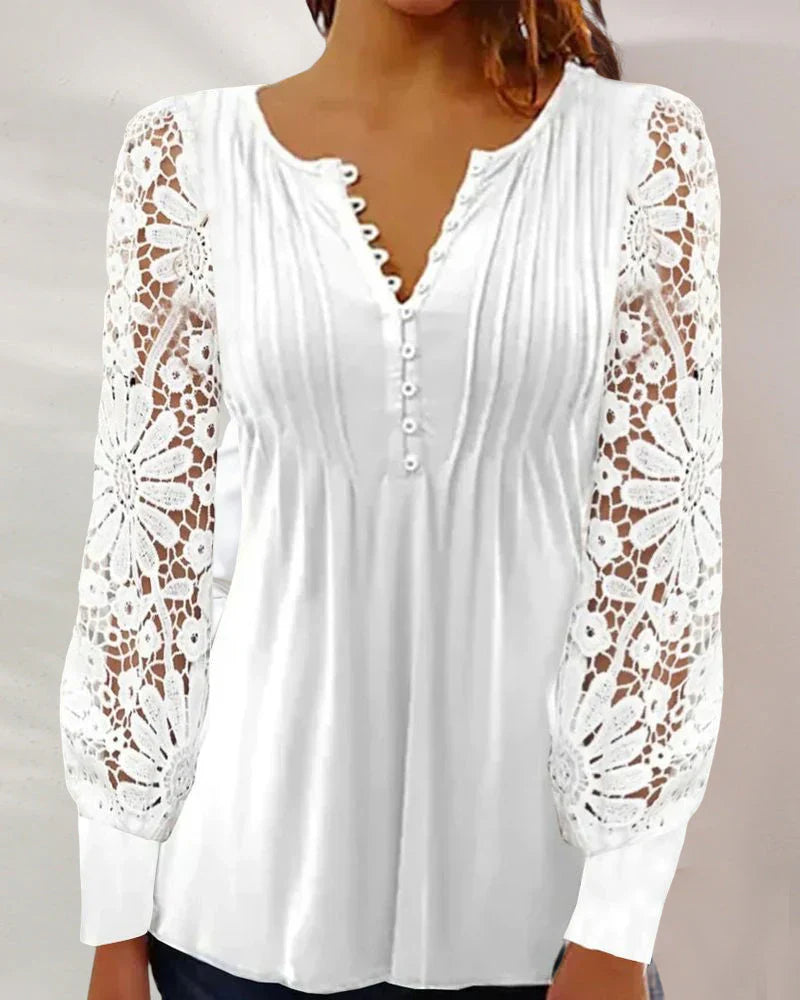 Hamida - elegant v-neck top with long sleeves and lace