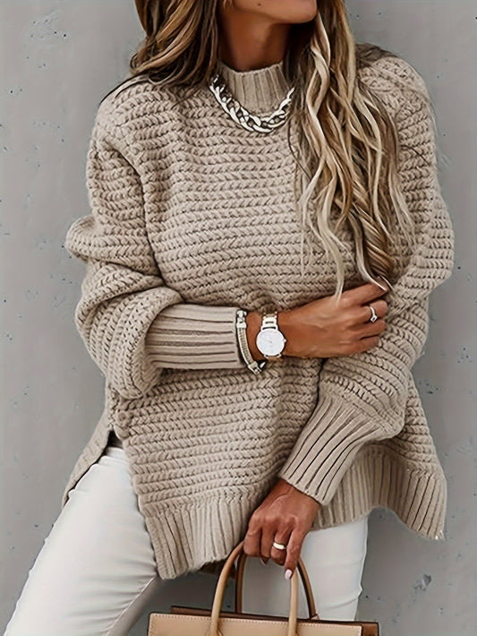 Casual Cotton Solid Turtle Neck Pullover Sweater with Split Long Sleeves for Women | Ideal for Spring