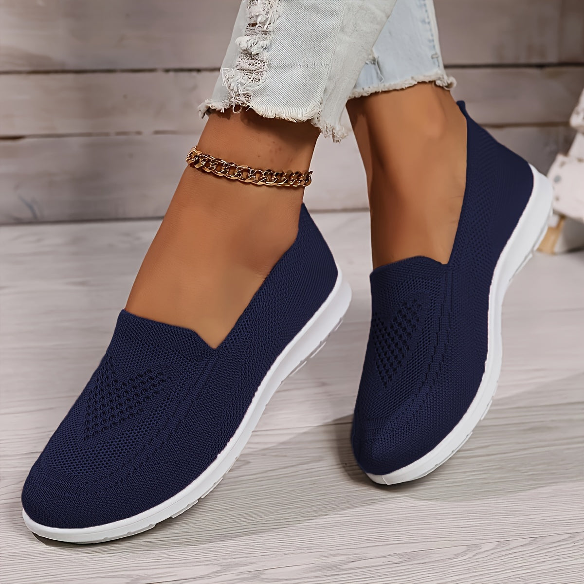 Elegant Solid Color Knitted Sneakers for Women | Perfect for Casual Days