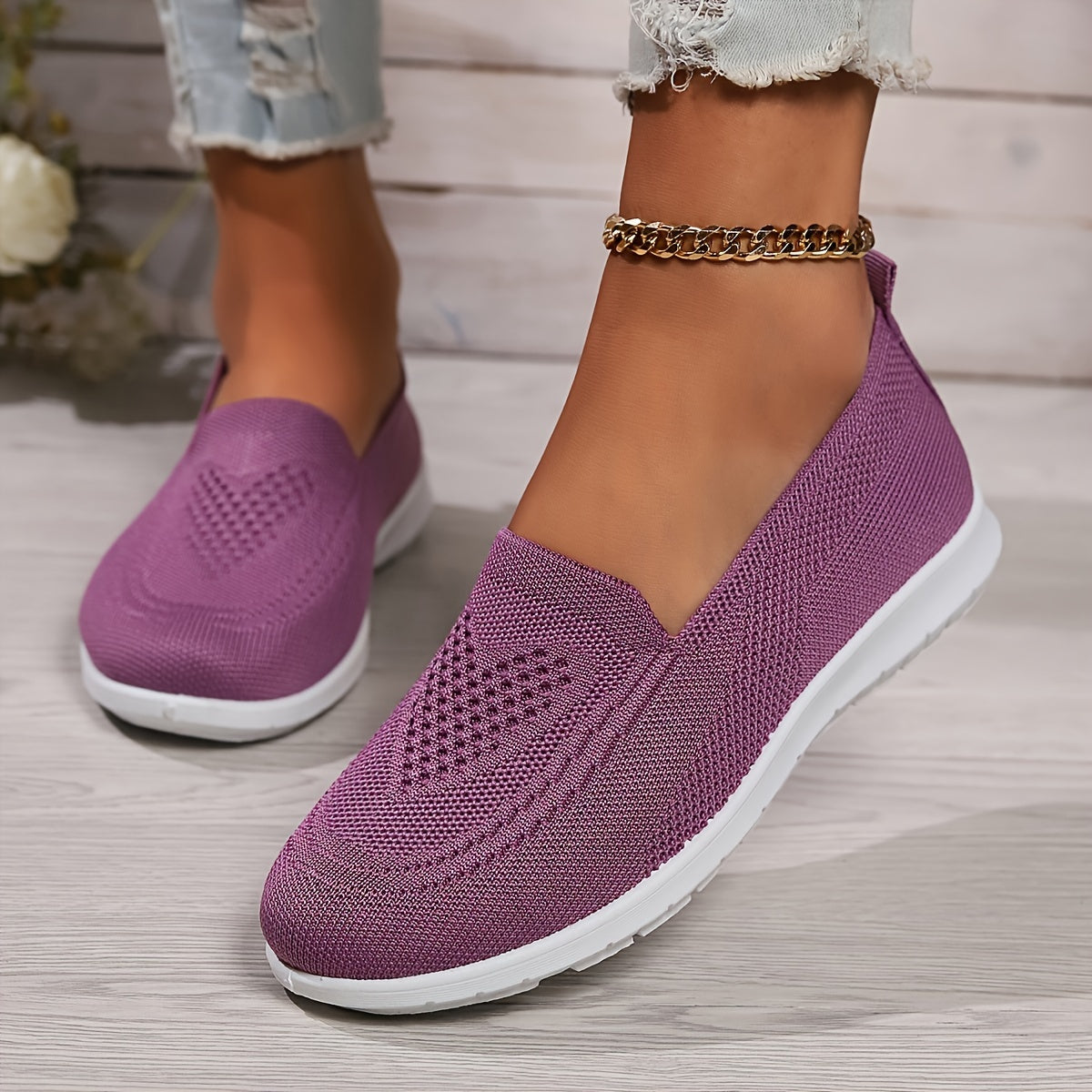 Elegant Solid Color Knitted Sneakers for Women | Perfect for Casual Days