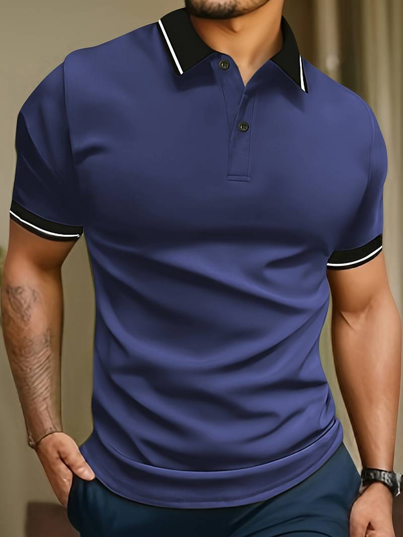 Caleb trendy color block short sleeve shirt with button fastening and lapels