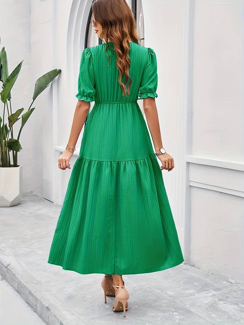 Fiona - shirred v-neck split hem dress