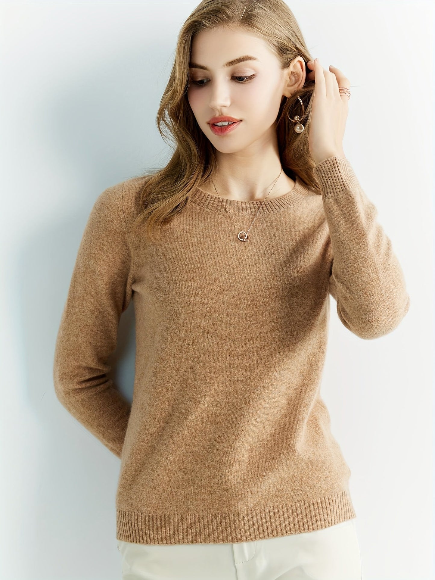 Casual Wool Sweater with Crew Neck and Warm Long Sleeves for Women | Ideal for Autumn