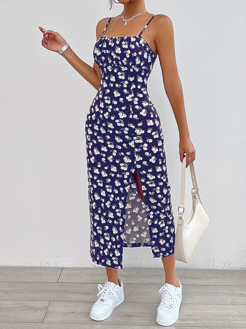 Grace - floral print cami dress with split hem