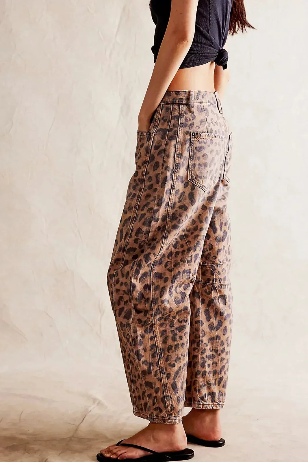 Leopard Print Barrel Jeans