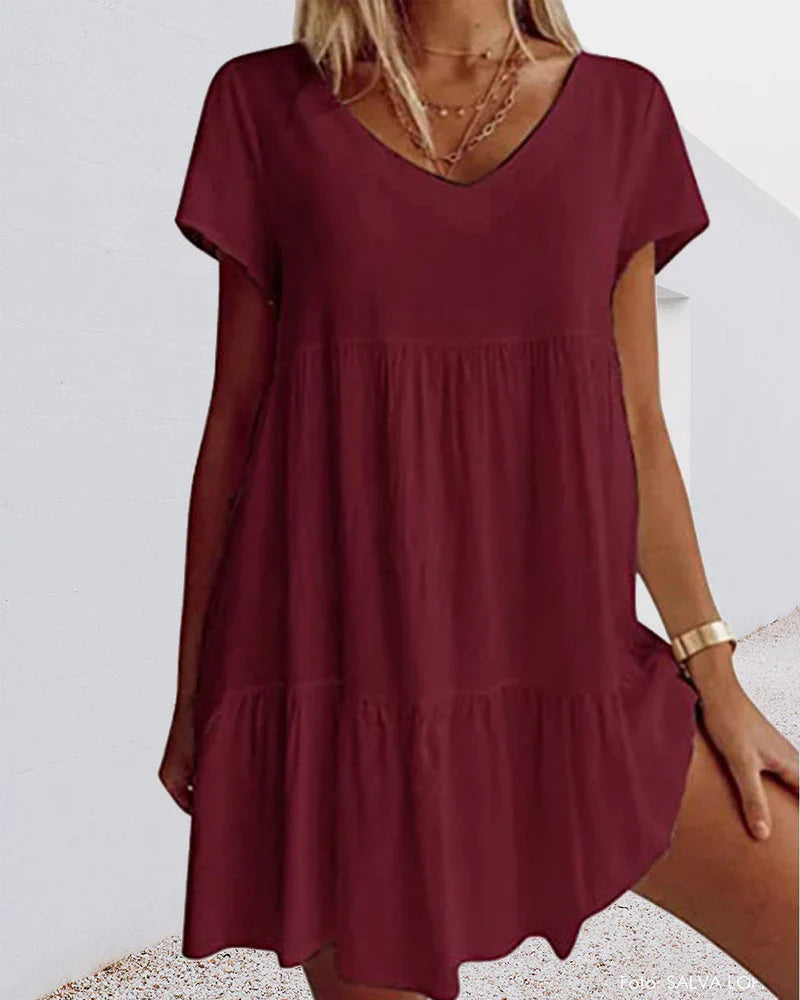 Isis - casual cotton blend dress with short sleeves and ruffle details