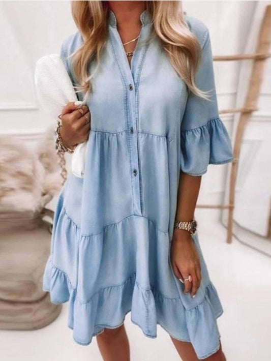 Brooklyn – denim shirt with ruffle hem