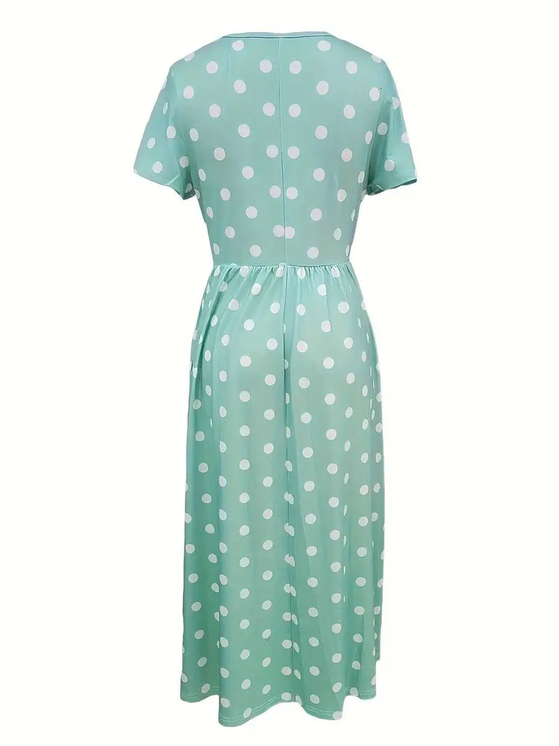 Eleanor – airy, short-sleeved, polka dot dress with a round neckline