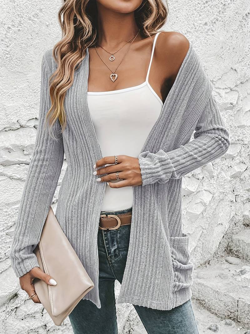 Scarlett - open front dual pockets long sleeve cardigan