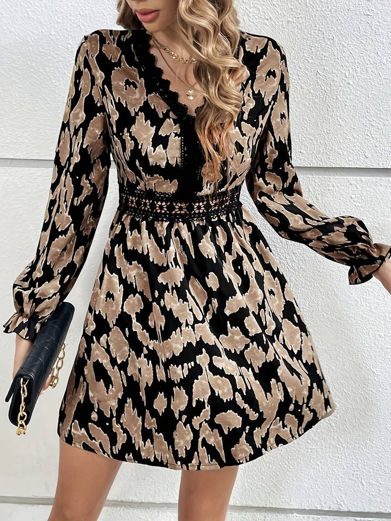 Avery - lace trim v-neck long sleeve dress