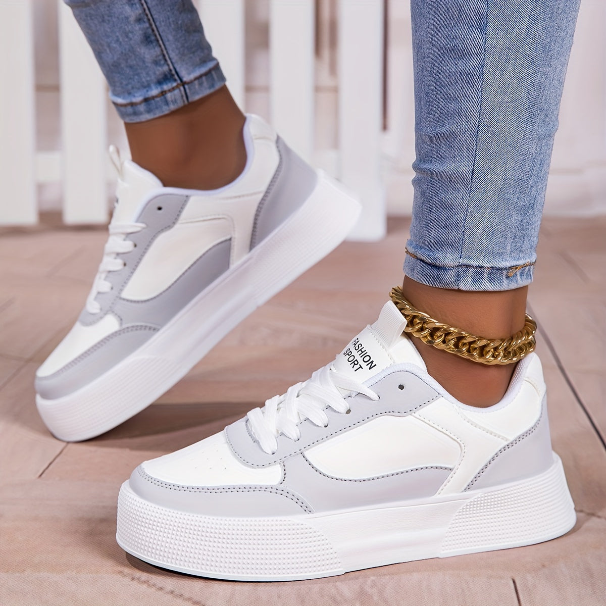 Elegant Contrast Color Platform Sneakers for Women | Perfect for Casual Days