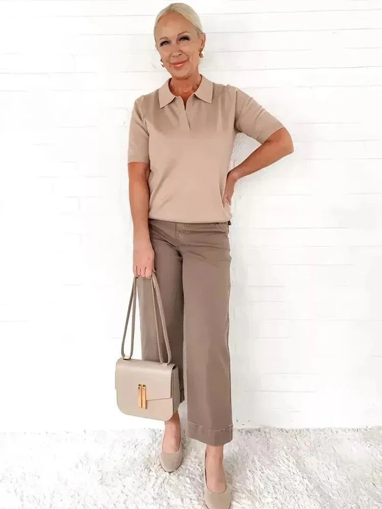 Twill Cropped Wide Leg Pant