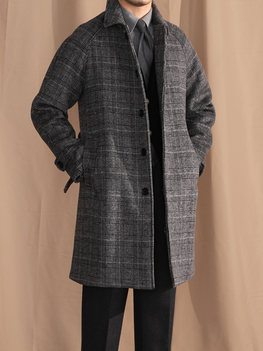 Gray Prince Check Wool Overcoat