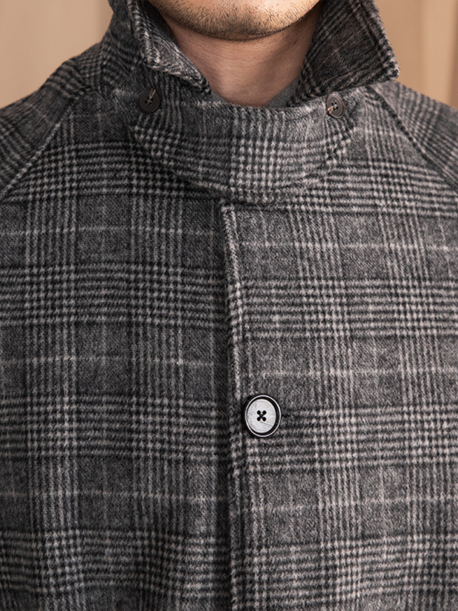 Gray Prince Check Wool Overcoat