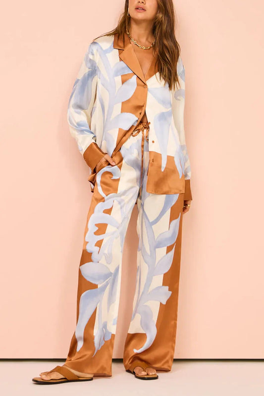 Exquisite Contrast Tie-Dye Floral Loose Pants Set