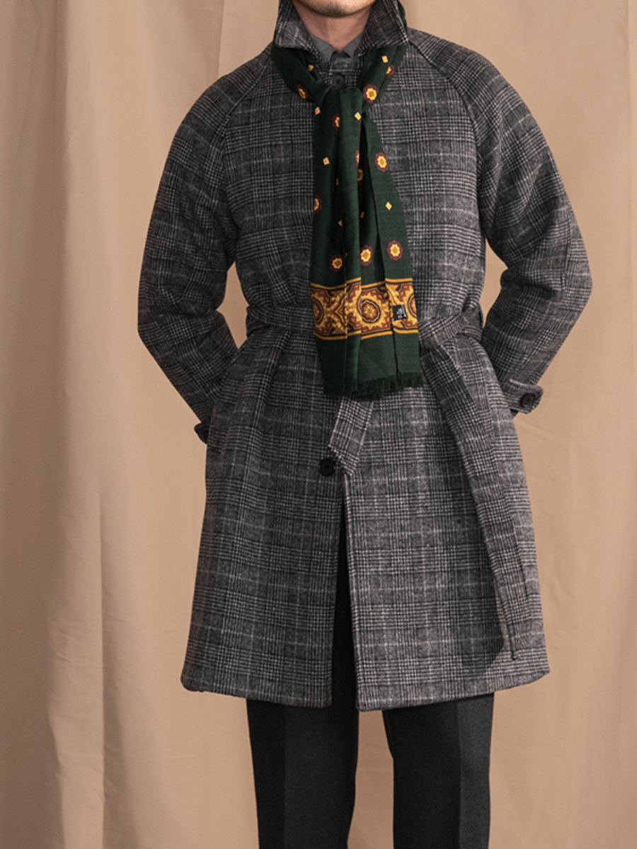 Gray Prince Check Wool Overcoat