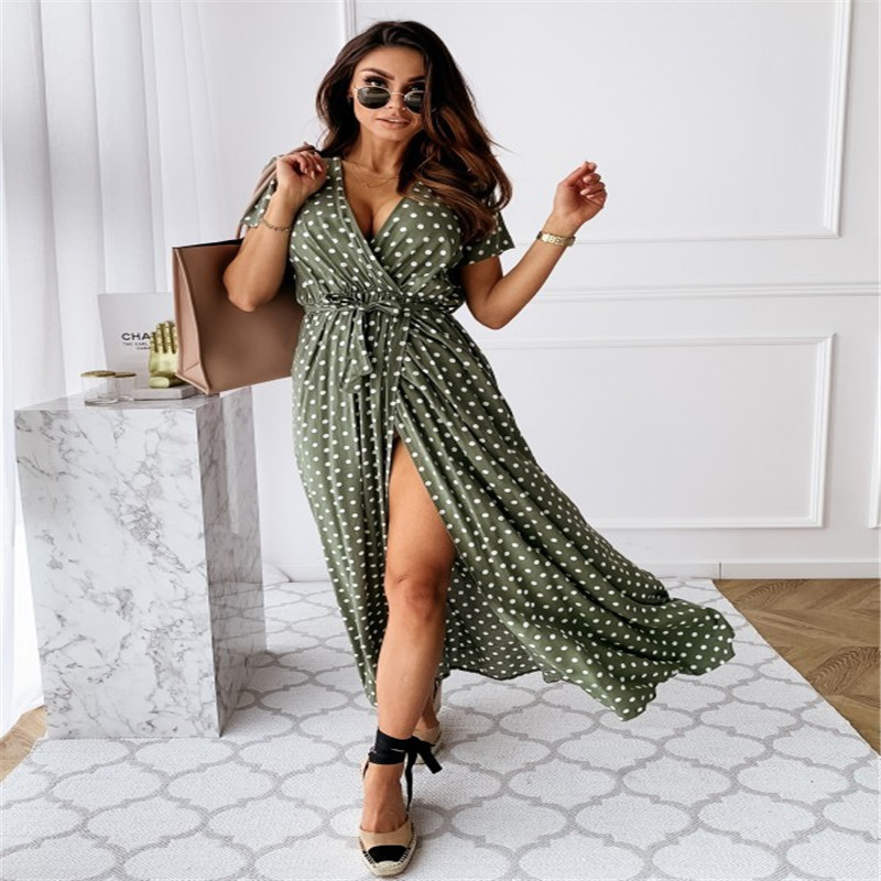 Evelyn – long-sleeved maxic dress with green print