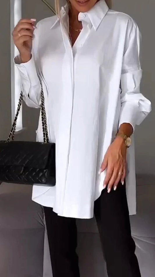 Elegant oversize shirt blouse with rolled sleeves