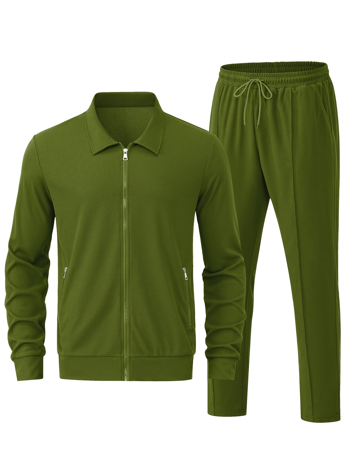 Warm Solid Color Zip Up Tracksuit with Jacket and Joggers for Men | Ideal for Winter