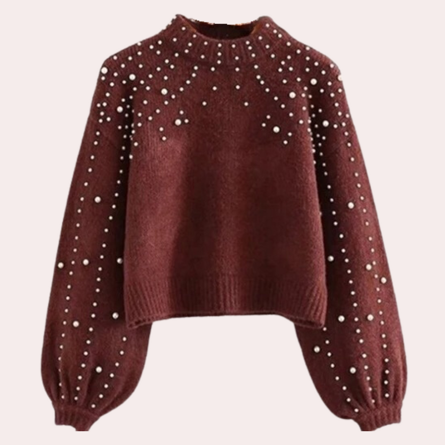 Xaviera-style women's sweater-with-round-neck-and-beaded-decoration