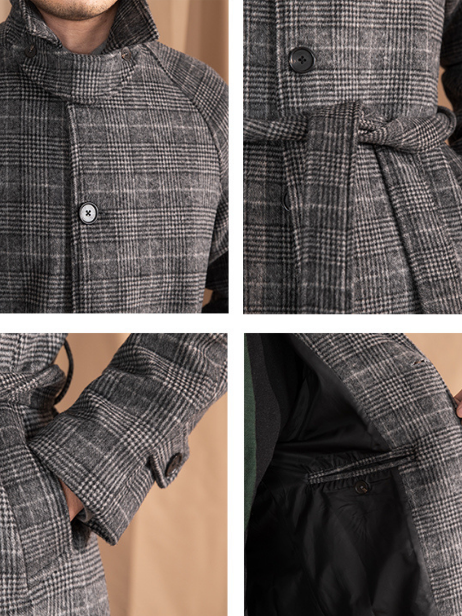 Gray Prince Check Wool Overcoat