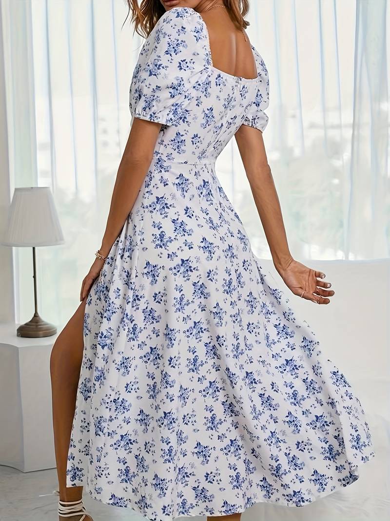 Ava split hem floral a-line dress for spring