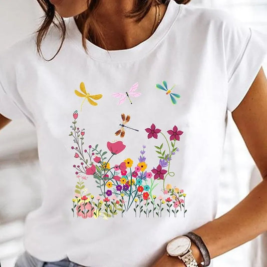 Ella – t-shirt with floral print and crew neck