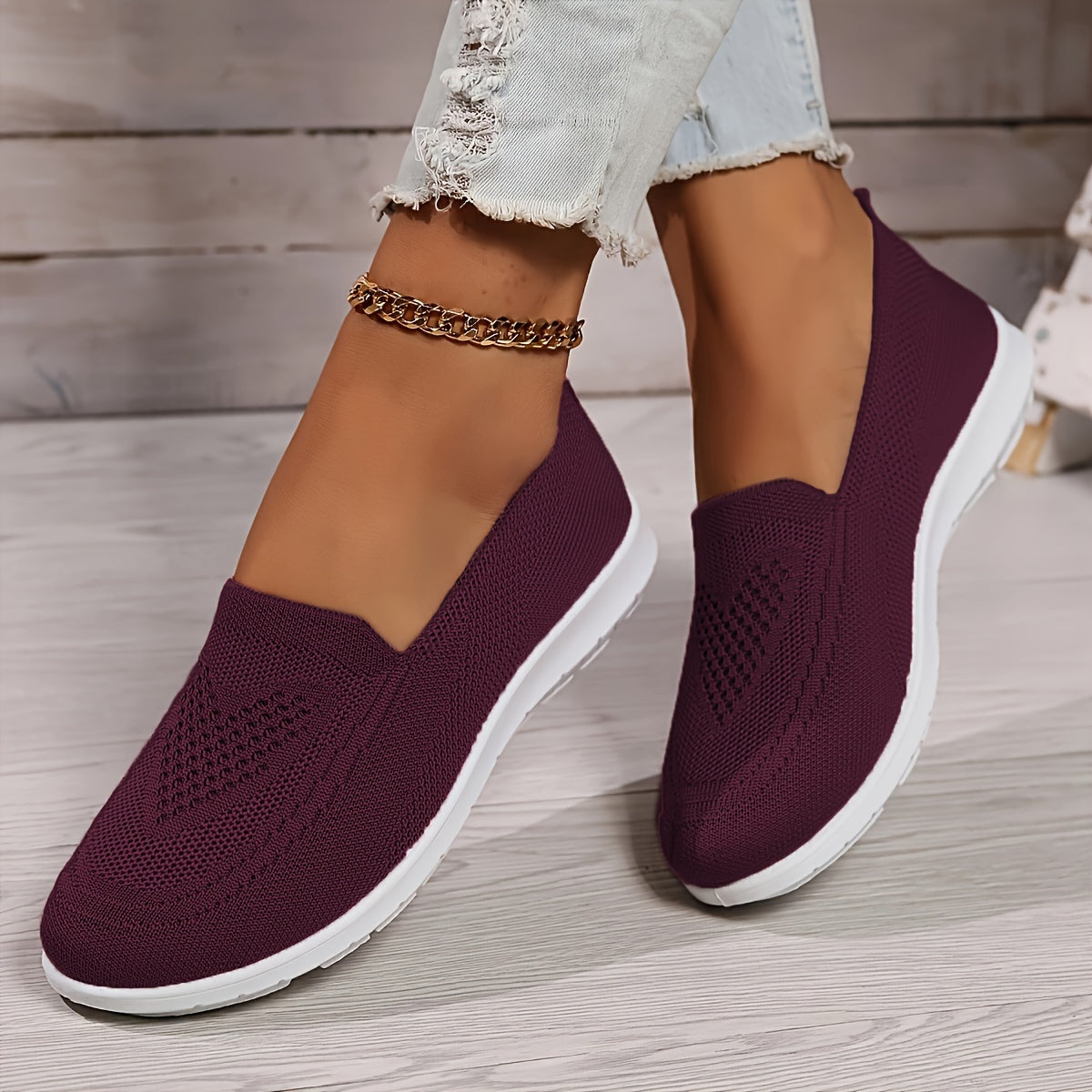 Elegant Solid Color Knitted Sneakers for Women | Perfect for Casual Days