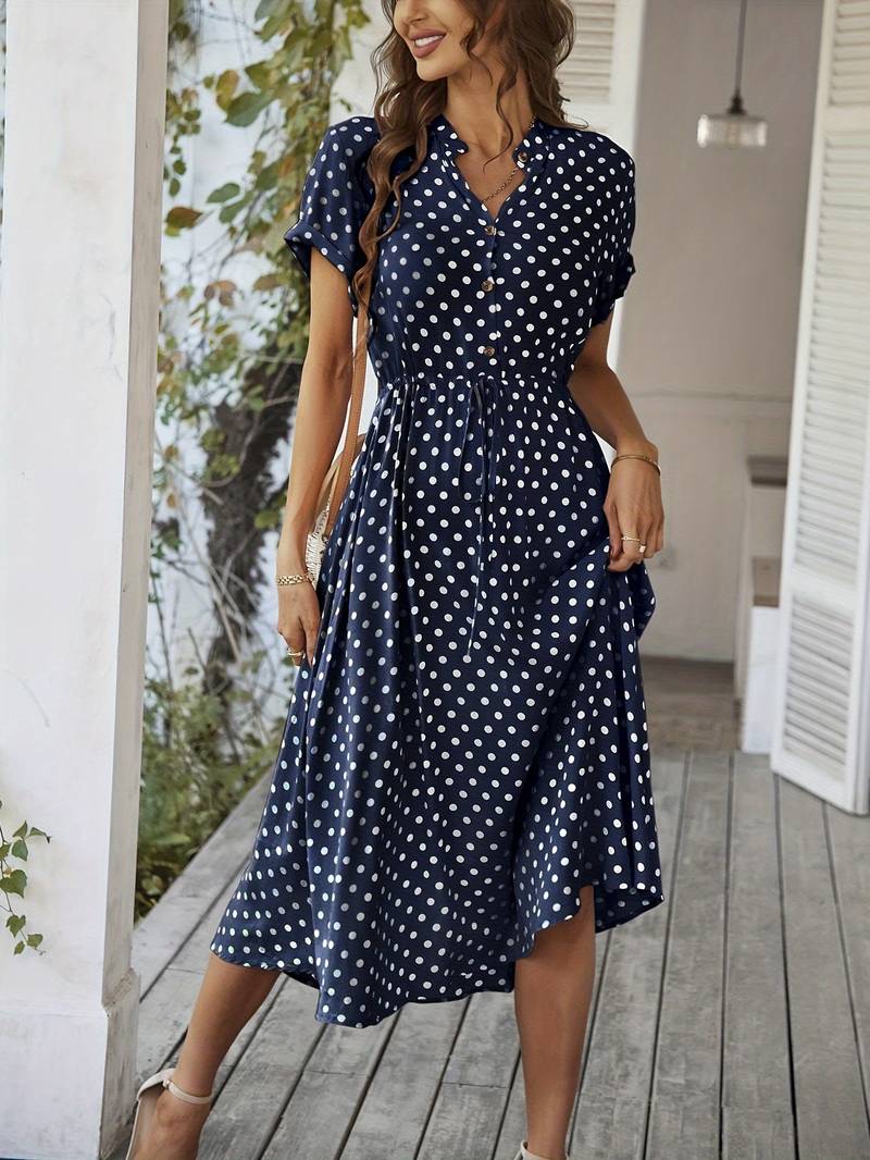 Chloe a-line dress with polka dot print and v-neck