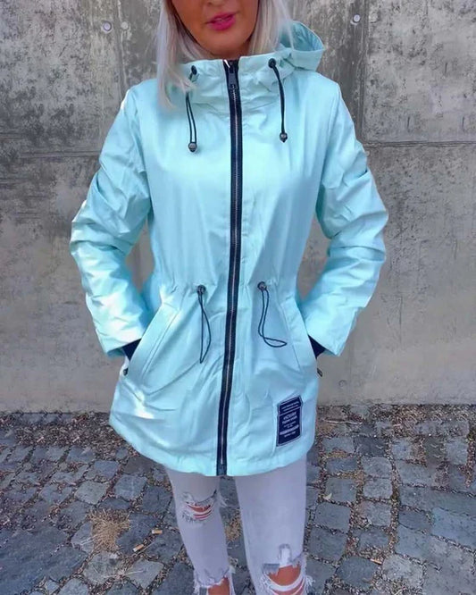 Plain color - zip-up jacket with drawstring