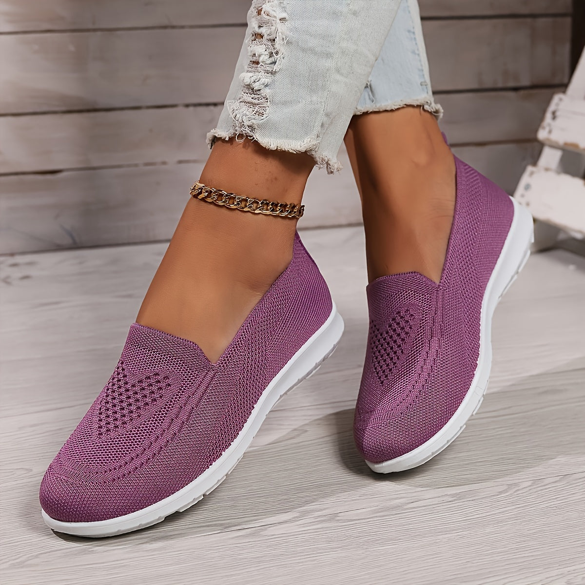 Elegant Solid Color Knitted Sneakers for Women | Perfect for Casual Days