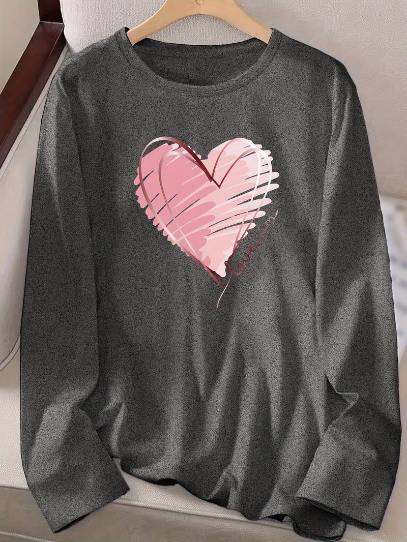 Emma long sleeve t-shirt with heart and love print and crew neck