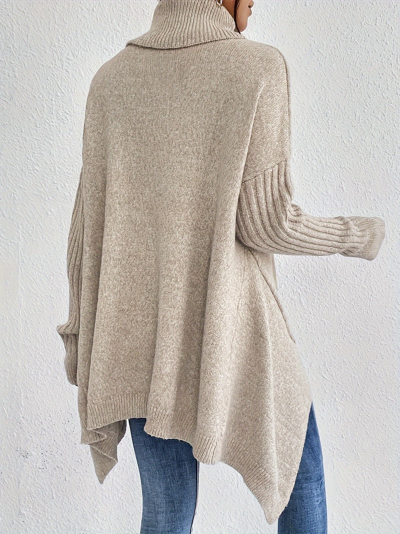 Casual Cotton Asymmetric Hem Turtle Neck Sweater with Long Sleeves for Women | Ideal for Autumn