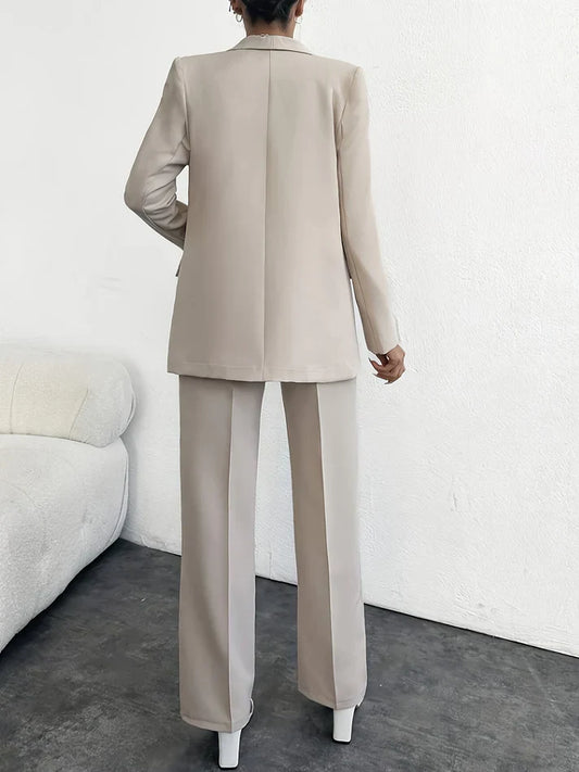 Elegant Solid Color Blazer and High-Waisted Straight Pants Outfit Set for Women | Ideal for Every Season