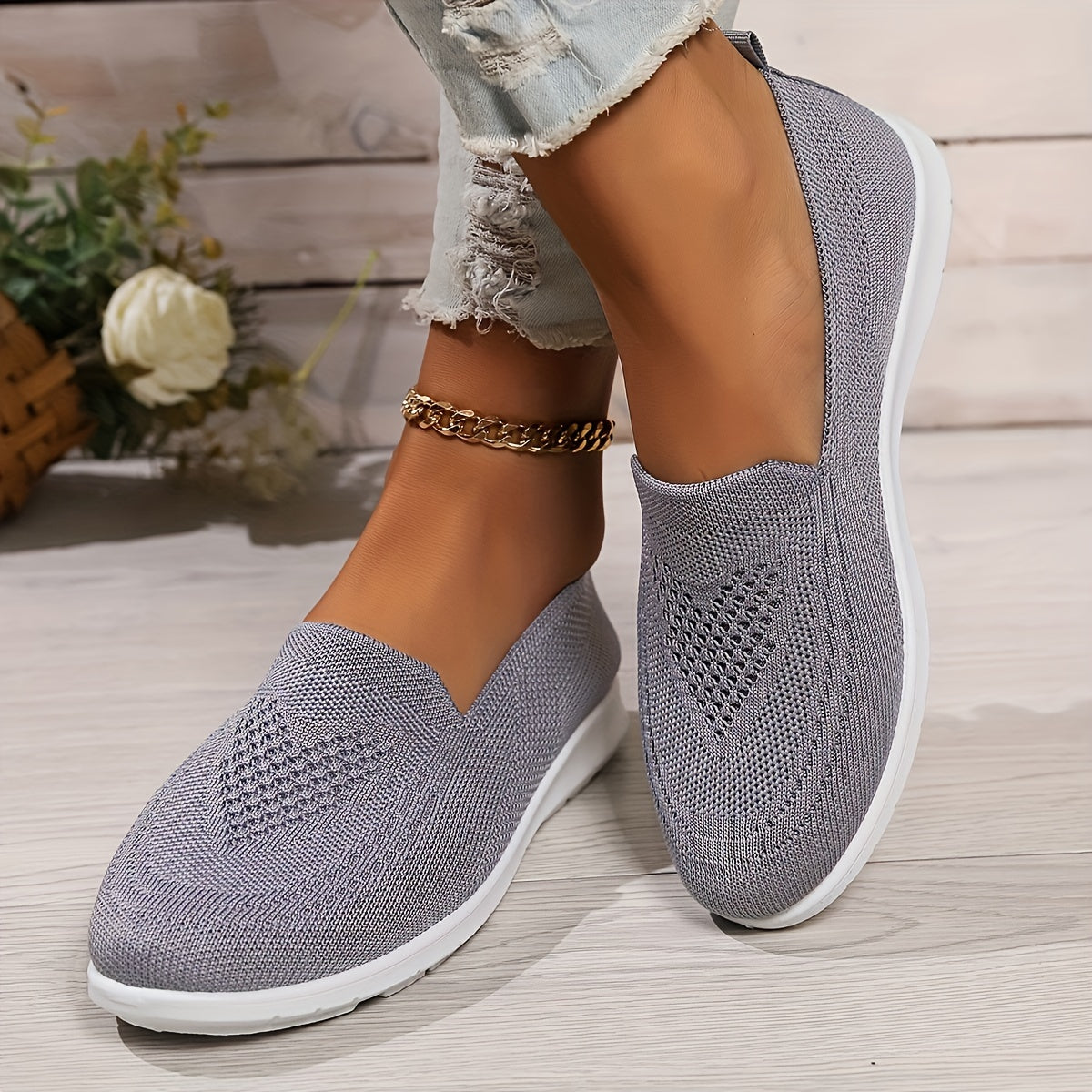 Elegant Solid Color Knitted Sneakers for Women | Perfect for Casual Days