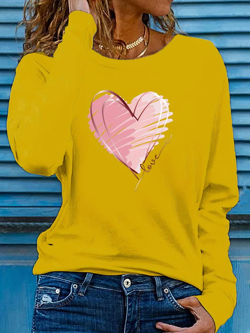 Emma long sleeve t-shirt with heart and love print and crew neck